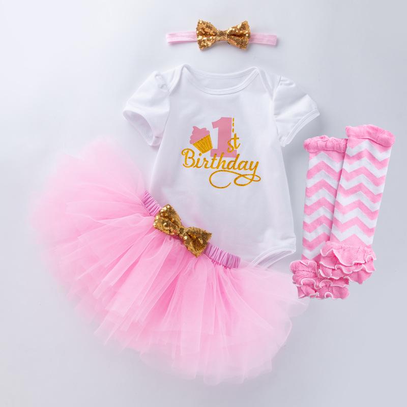 Baby Girl's 1st Birthday 4-Piece Outfit: Lettered Tee, Princess Skirt & Socks