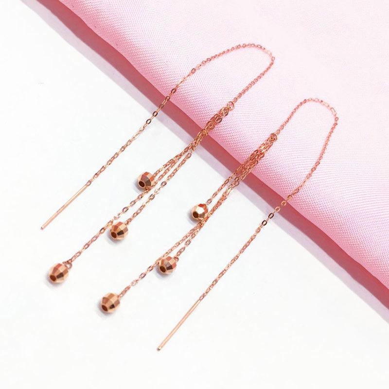 Exquisite Russian Purple Gold Earrings Plated With Rose Gold Three-Row Wire Round Bead Tassel Temperament Light Luxury Style Personalized Earrings