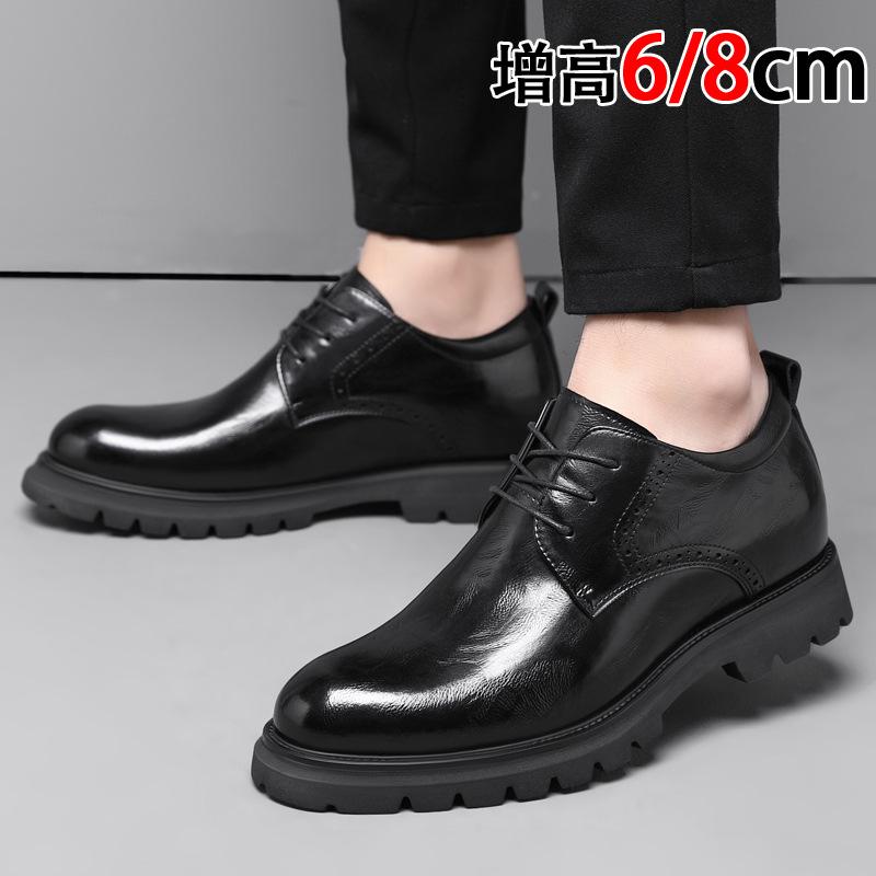 Inner height-increasing leather shoes men's 8cm 2025 new business dress Derby shoes leather breathable invisible height-increasing men's shoes