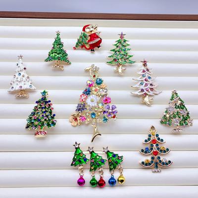 Alloy Christmas Tree Brooch Oil Dripping Rhinestones Multi-Style Fashion Versatile Christmas Gifts