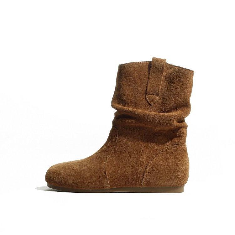 Pile boots medium tube women's round head flat bottom short boots new autumn and winter short boots