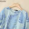 ZANZEA Women Casual Round Neck Summer Short Sleeve Print Blouse