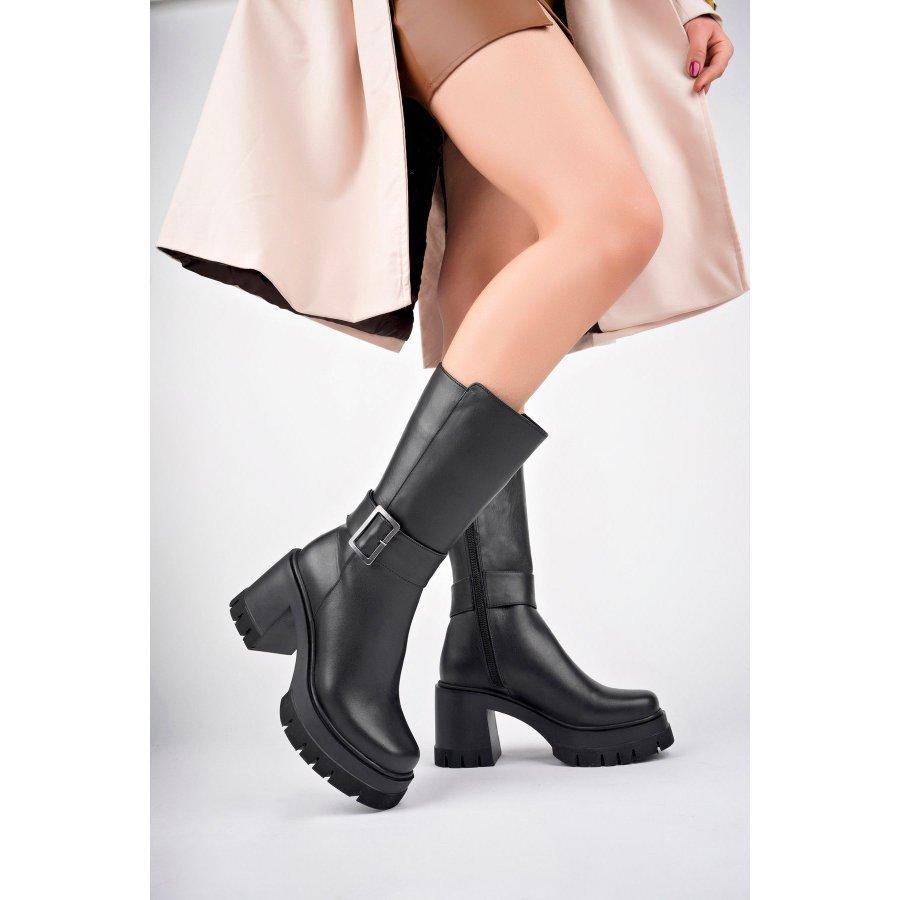 Cizme de damă din piele naturală cu toc cu platformă