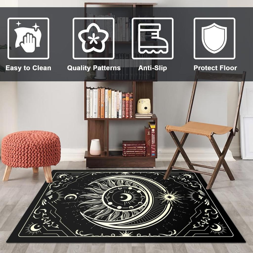 Moon and Snake Boho Area Rug, Non Slip Bohemian Design Rugs for Bedroom Living Room,Gothic Style Stars Floor Mat Pad Area Carpet