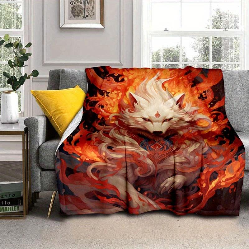 Fox Spirit Fire Demon Blanket Anime Mythical Creature Art Design Soft Fleece Throw Home Decor Gift For Anime Fans130x150