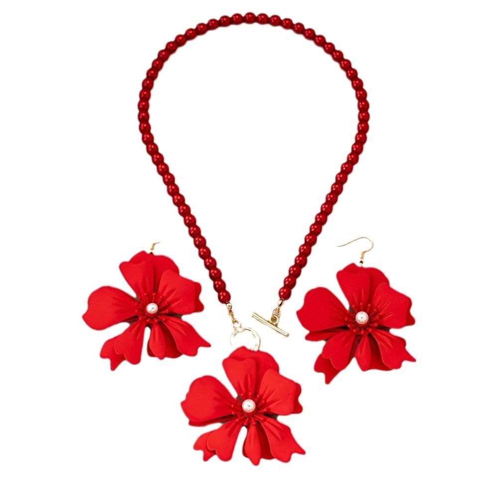 Light Luxury Flower Necklace Earrings Pearl Beaded Women's Necklace Suit  Banquet