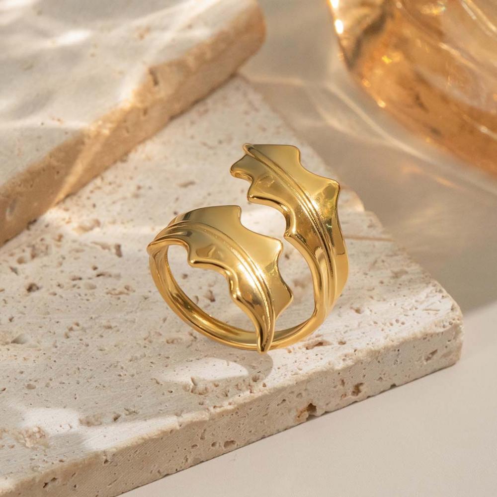 316L Stainless Steel Rotating Seaweed Rings for Women Men Punk Irregular Leaf Opening Rings Wedding Party Jewelry Accessories