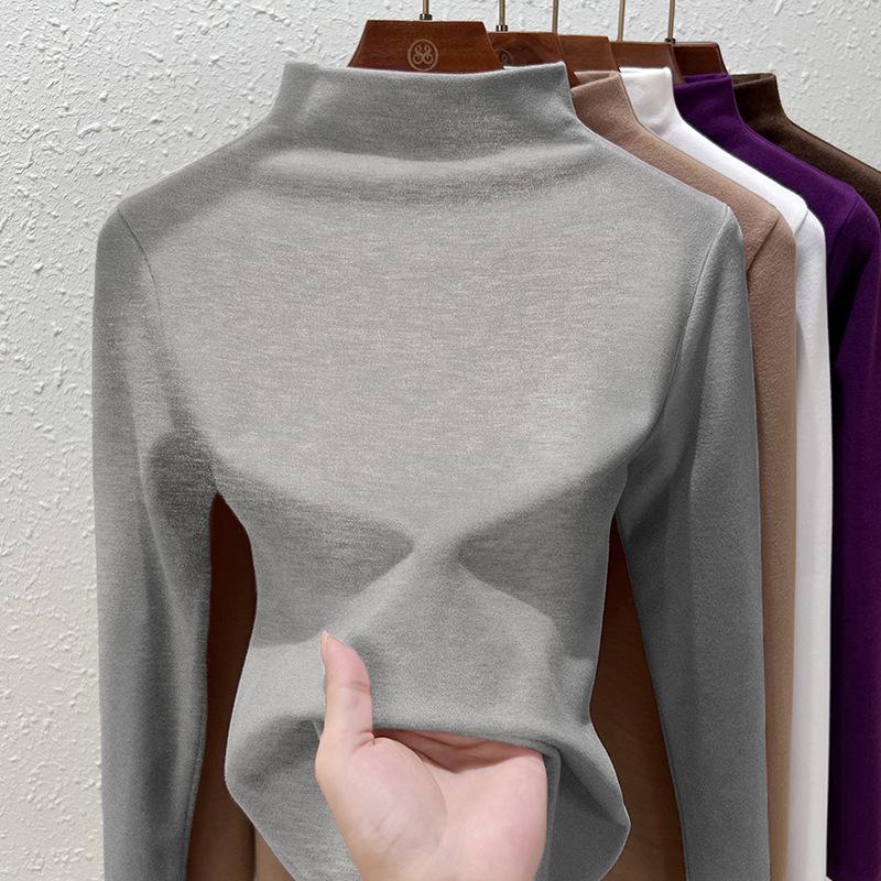 Medium-necked German velvet bottoming shirt for women's heating and warmth long-sleeved autumn and winter new double-sided velvet inner top for women