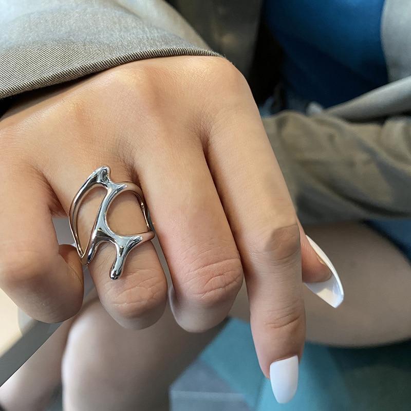 

Винтажное регулируемое кольцо с нерегулярными полостями ветвей, элегантное серебряное открытое кольцо в стиле панк для женщин, модные вечерние ювелирные аксессуары