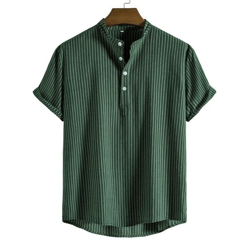 Y2k Short Sleeve Shirt Men's Cotton and Linen Stand Collar Short-sleeved Shirt