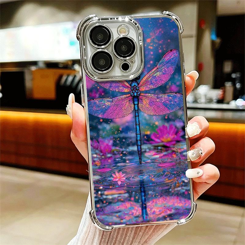 

Beautiful Dragonfly Aesthetics Plating Phone Case For Iphone 16 17 Pro Max Air 16E 14 15 Plus 12 13 Mini Anti-Fall Airabag Cover iPhone 14 ProMax