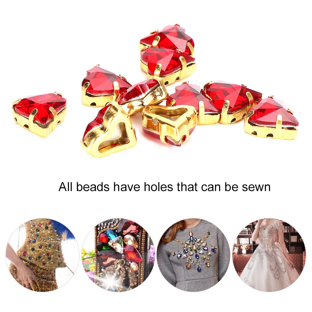 10pcs Red Imitation Crystal Stones Ornament Heart Shaped with Claw DIY Jewelry Clothing Decoration 12 X 13mm