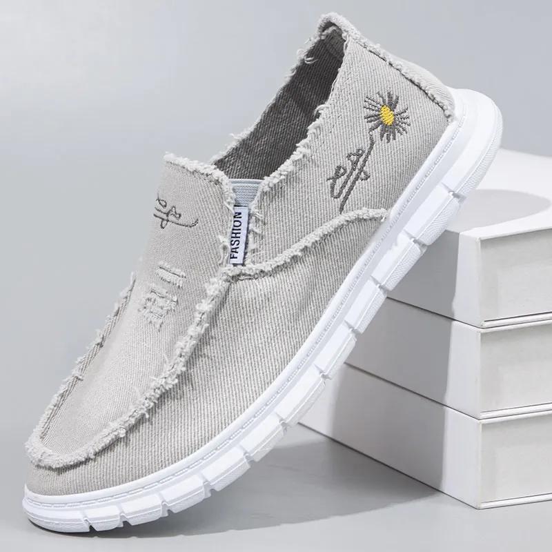 

Мужская повседневная парусиновая обувь, летняя, на плоской подошве, с мягкой дышащей подошвой, износостойкая, нескользящая рабочая обувь 42 серый