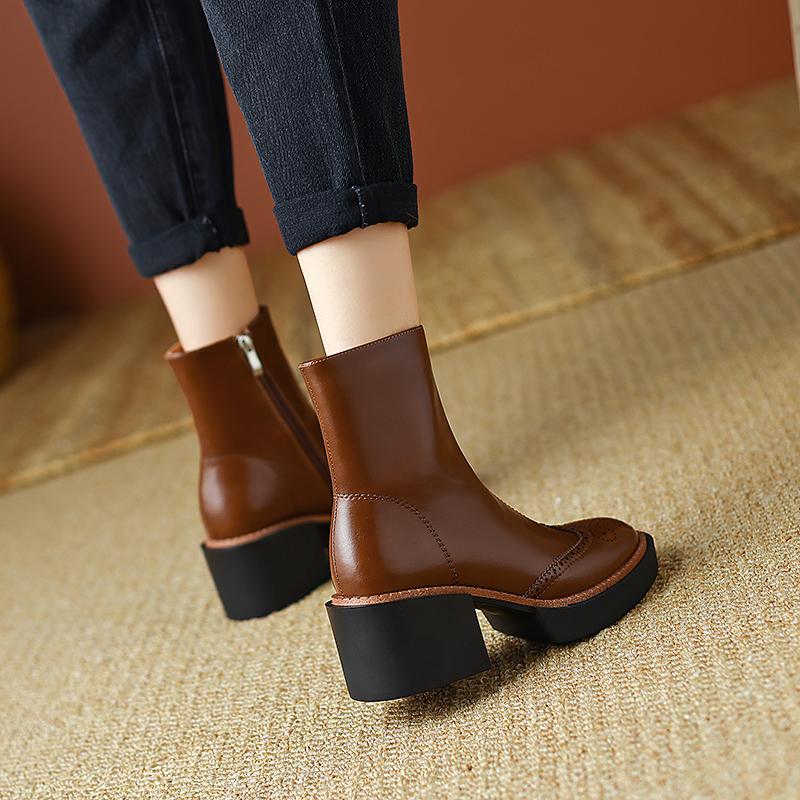 Fashion Autumn Winter Women Boots Round Toe Chunky Heel Women Shoes Solid Ankle Boots Platform Shoes Retro Bullock Chelsea Boots