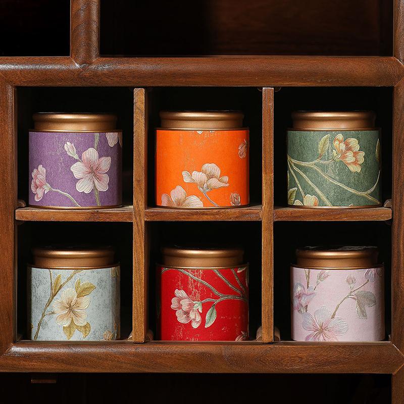 Flower Pattern Empty Tea Tin Can Household Green Black Tea Sealed Jar Portable Home Small Tea Packaging Box Tinplate Storage Can