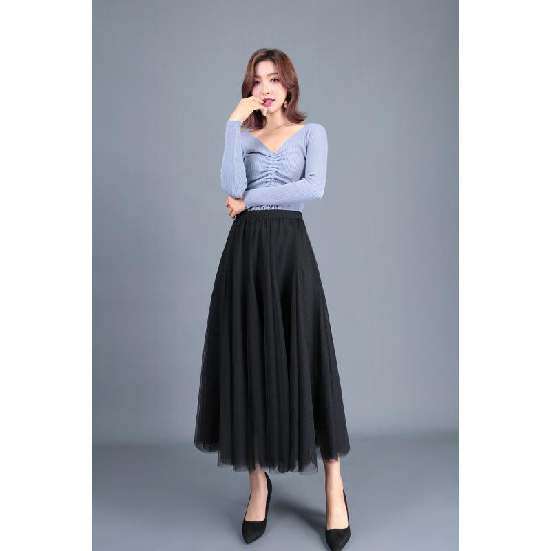 Elegant A-Line Pleated High Waist Mesh Skirt - Autumn Collection for Women