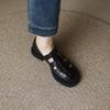 Fashion Women's New Spring and Autumn Round Head Thick Bottom Hollow Metal Belt Buckle Middle Heel Large Roman Casual Single Shoe
