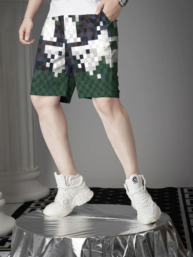 European Trendy Brand Plaid Printed Shorts for Men, Summer 2025 New Style, Men's Trendy Casual Pants, Beach Shorts