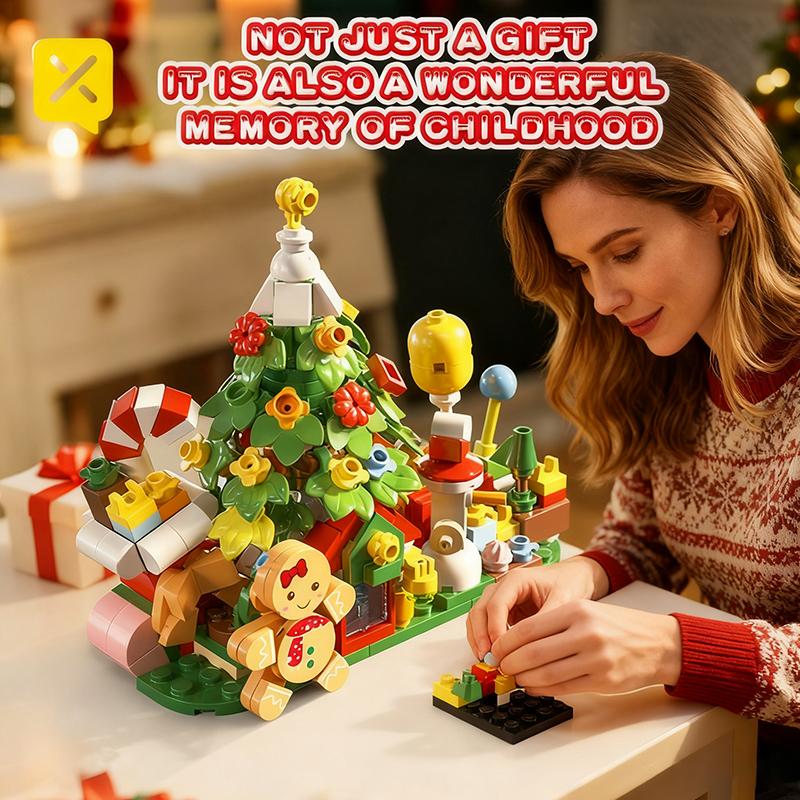12-in-1 Christmas Tree House Building Blocks Gift Set with Gingerbread Man Decorations STEM Children's Building Blocks Toy Set