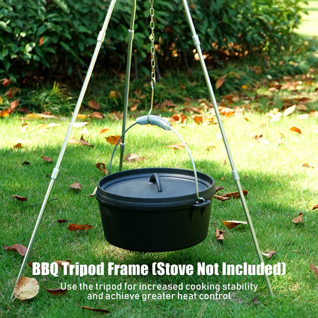 BBQ Tripod Frame with Chain and Hook Storage Bag Adjustable Height Camping Tripod Stand for Open