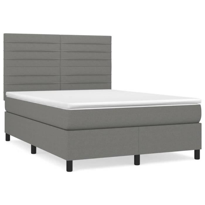 3141858 vidaXL Lit à sommier tapissier avec matelas Gris foncé 140x200cm Tissu