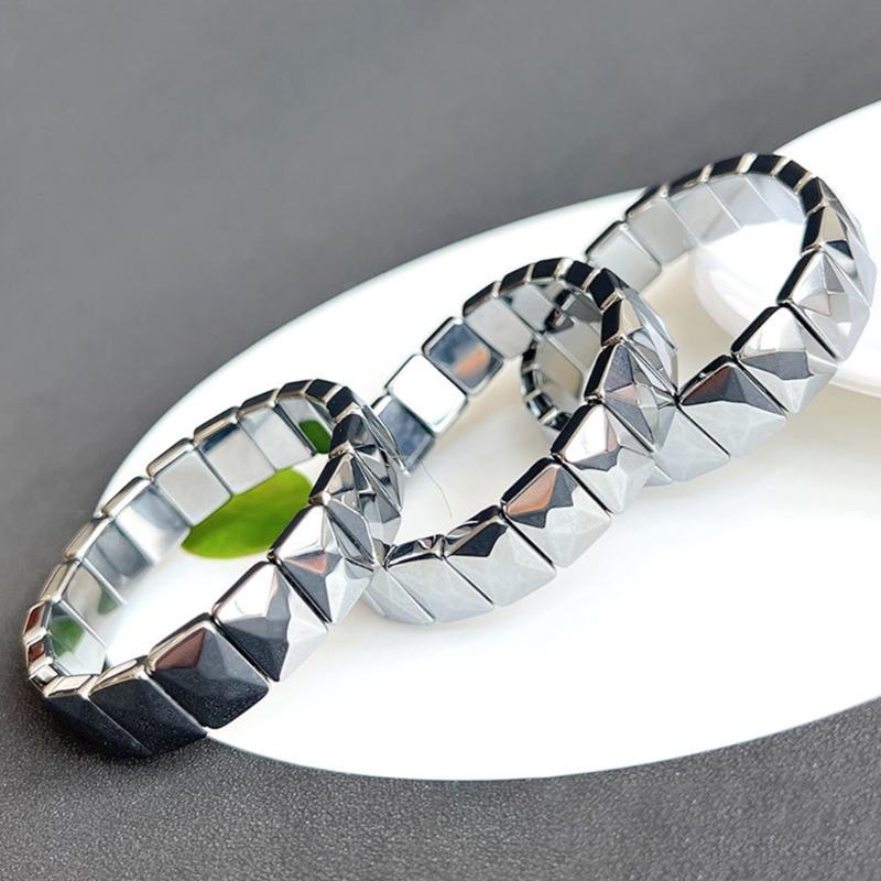 Terahertz Bracelet Bangle Rectangle Bead Hand Row Sparkle-Adjustable Wristband Natural Terahertz Stone Jewelry-Decor