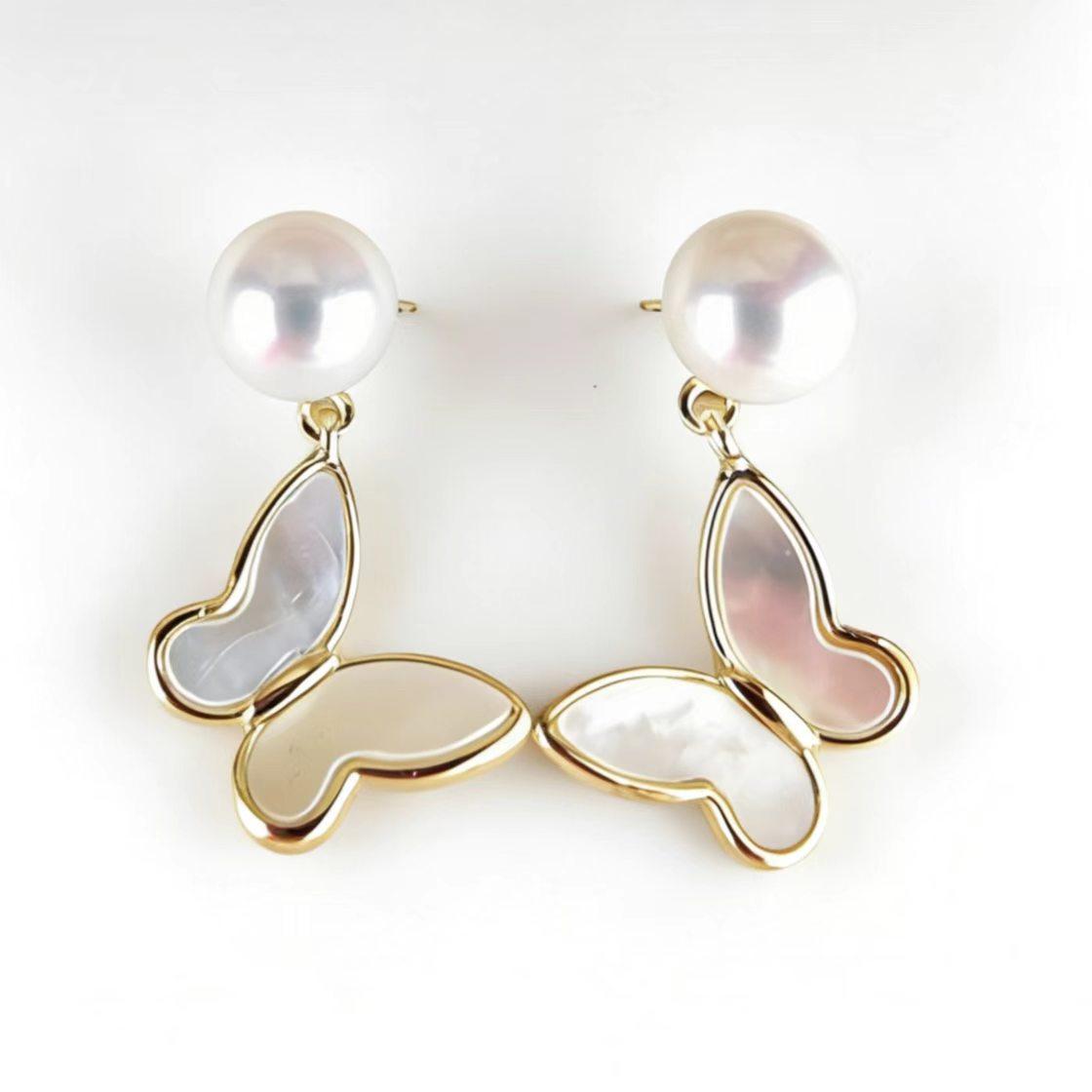 Natural Shell Exquisite Butterfly Drop Earrings 18K Gold Plated  6-7MM Freshwater Pearl Cute Luxury Anti Allergy 6-6.5mm
