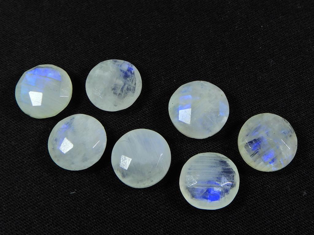 12X12 MM Natural Rainbow Moonstone Checker Cut Round Loose Gemstone 7Pcs Lot RML-853