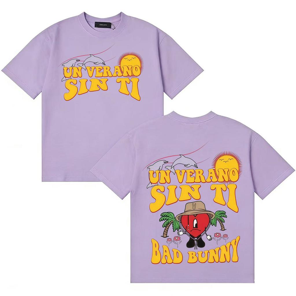 Bad Bunny UN VERANO SIN TI Classic Graphic Unisex T Shirt Unisex Hip Hop T Shirts Album Double Sided Print ONeck Short Sleeve Tee