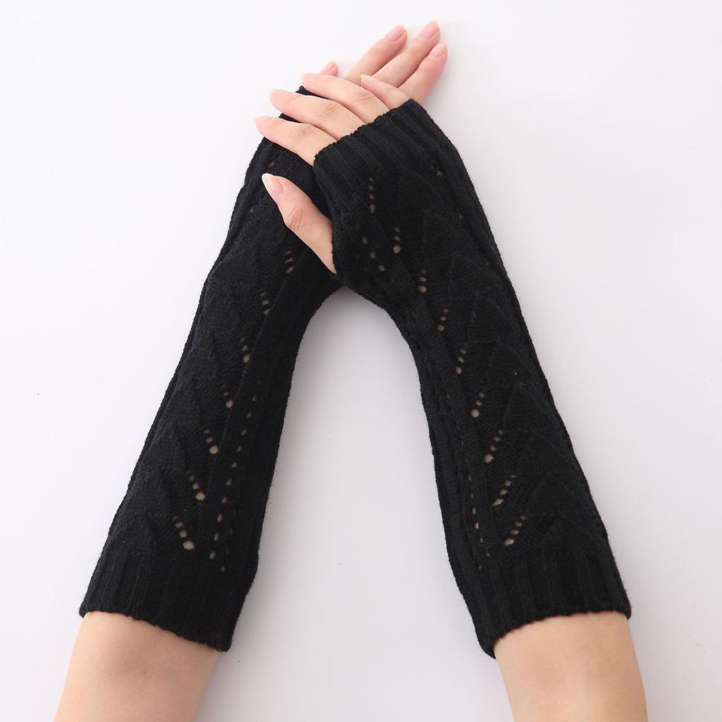 New Triangular Hollowed Out Sleeve Sleeves Half Finger Exposed Pile Wool Gloves  Autumn and Winter Knitted Warm Arm Covers for Men and Women