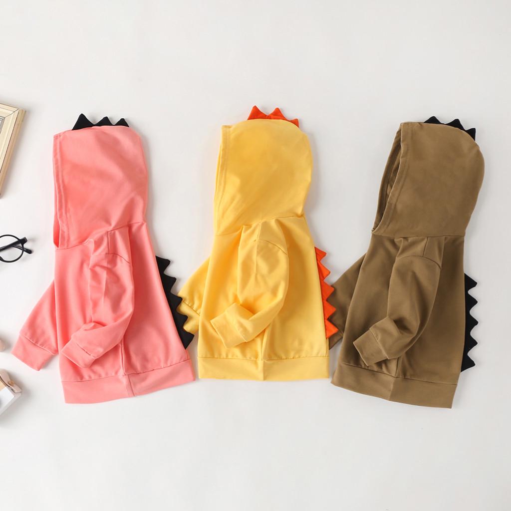 

Малыш Малыши Мальчики Девочки с длинным рукавом Мультфильм Динозавр Топы Теплый капюшон Толстовка