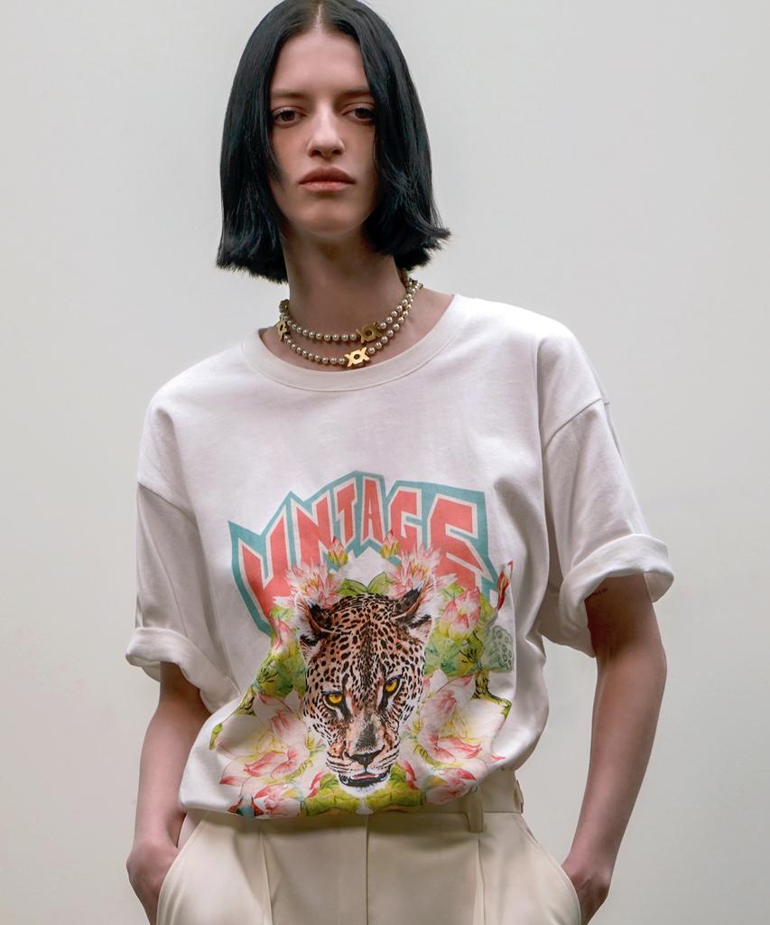 UNTAGE Leopard Print T-Shirt [White(Unisex)]_Utt-St01