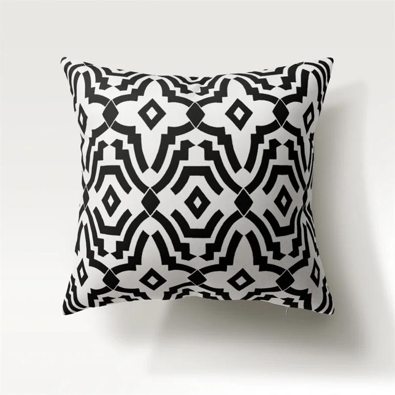 Black and White Geometric Pattern Printed  Polyester Cushion Cover for Home Living Room Sofa Decorative Pillowcase