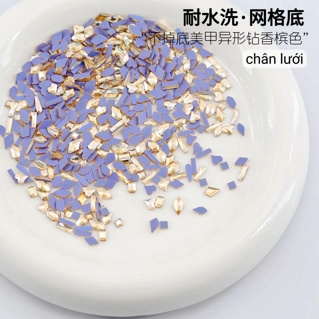 Mesh Bottom Nail Art Diamond, Champagne Special-Shaped Diamond, Small Size, No Bottom Nail Drill, Washable Flat Bottom Special-Shaped Whole Batch