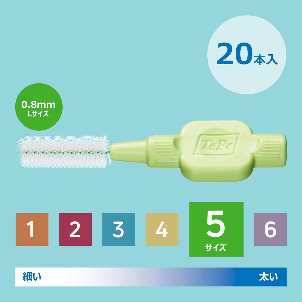 TePe Extra Weiche Interdentalbürsten (0,8 mm Grün, 20 Pinsel mit Kappen) [Authentisches Produkt] [Offiziell]