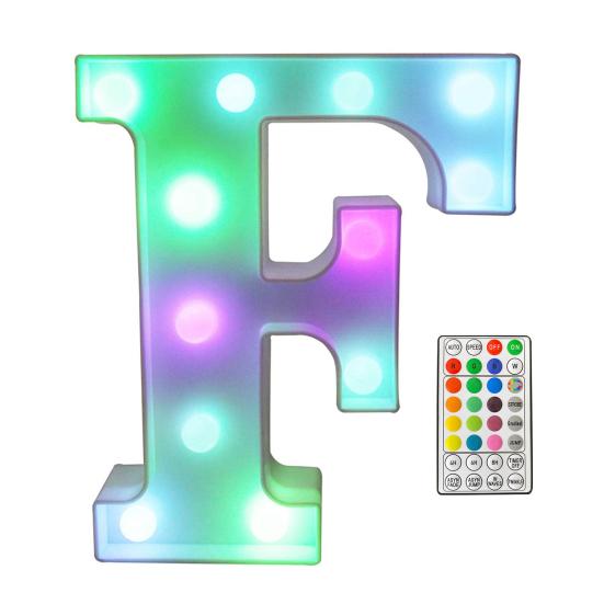 LED Letter Lamp with Remote Control, Dimmable Marquee Alphabet Light for Wedding Birthday Party, Indoor Outdoor Letter Light F