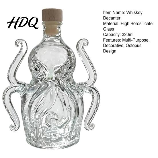 Octopus Shaped Decanter Whiskey Decanter Glass Decorative Liquor Bottle 320ml Evaporation Prevention Multi-Purpose for Spirits Men Dad Home