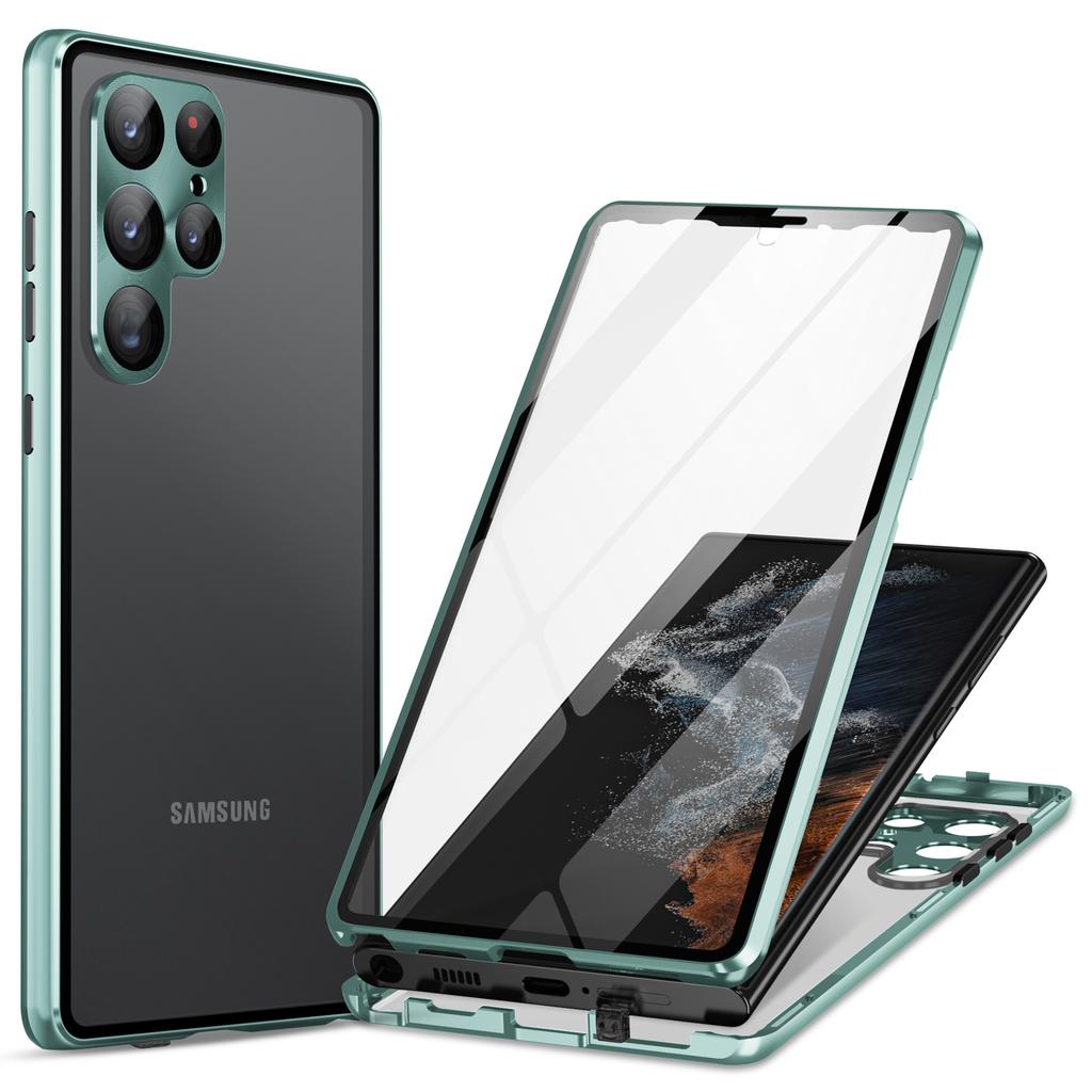 For Samsung Galaxy S24 Ultra Case Double Sides Tempered Glass Magnetic Metal Frame Cover