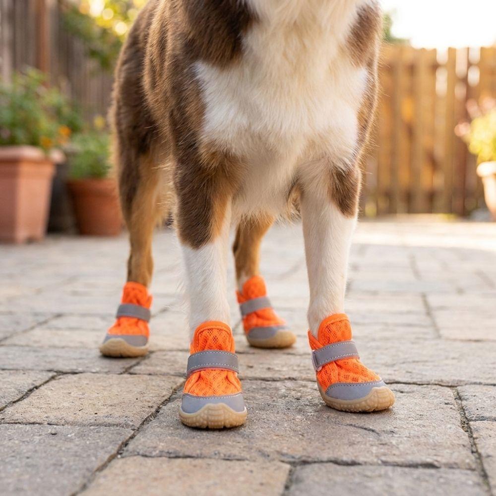 4PCS Breathable Puppy Foot Covers Reflective Pet Paw Protector Dog Mesh Shoes  Paw Protection
