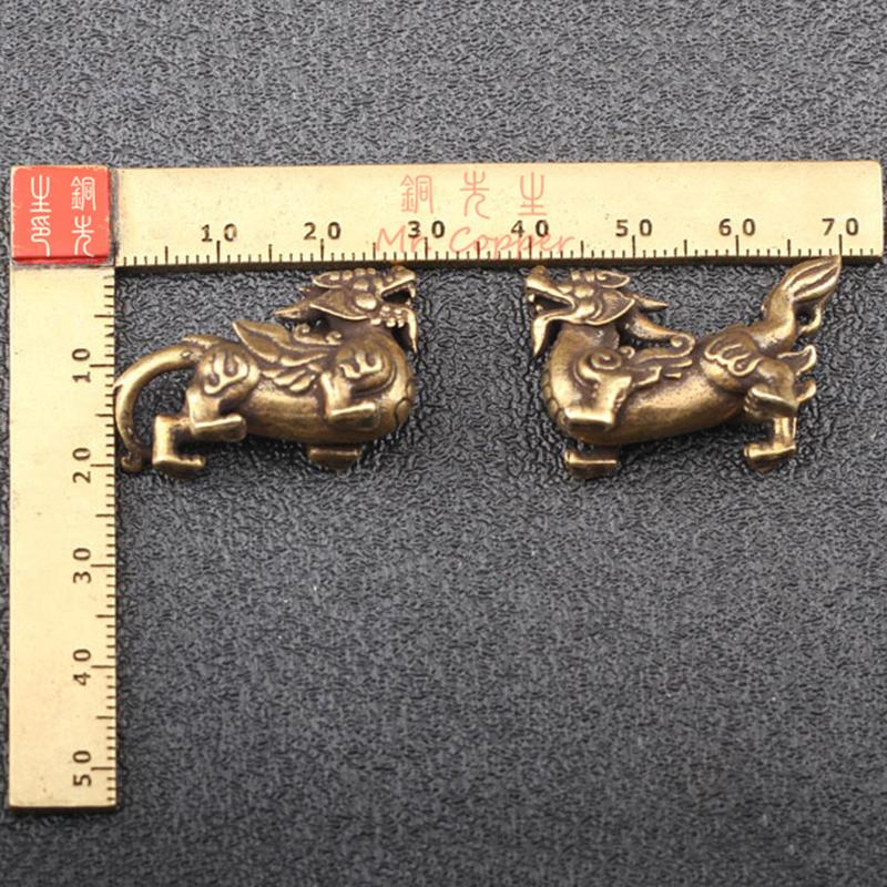 Antique Copper Chinese Mythical Beast Pixiu Miniature Figurines 1 Pair Ornaments Brass Lucky Animal Qi Lin Desktop Decorations