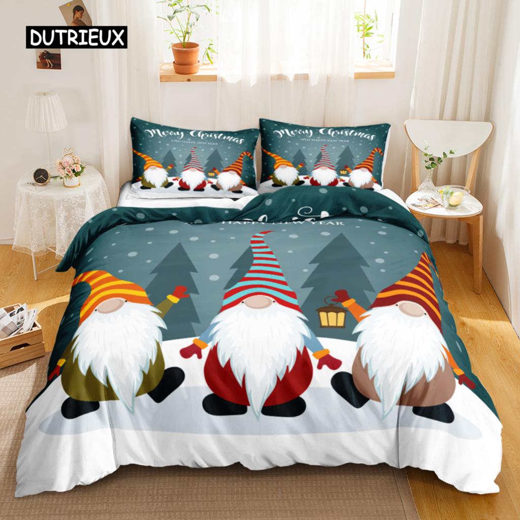 Christmas Duvet Cover Set Winter Polyester Bedding with Zipper Ties for All Season Double Queen King Size Holiday Decor
