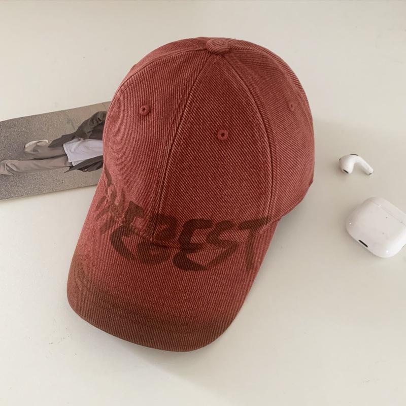 American retro washed distressed letter baseball cap for women with wide brim, suitable for large head sizes, makes the face look smaller, soft top