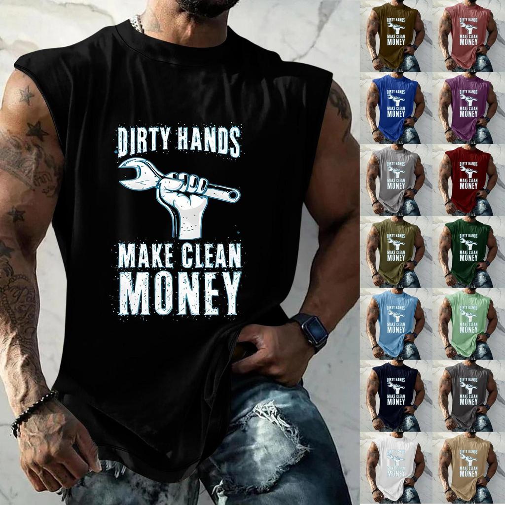 Men Sleeveless Muscle Tank Top Casual Loose Fit Workout Shirt Labor Day Graphic Print Comfortable Lightweight Fabric