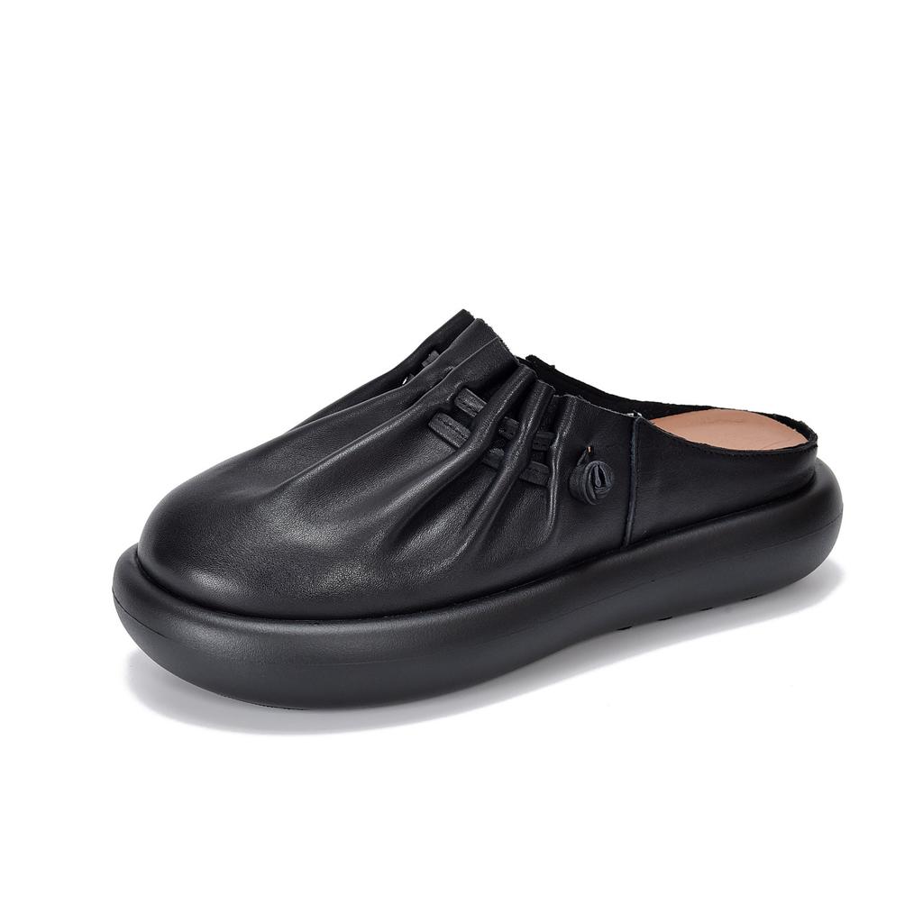 Johnature Soft Soled Round Toe Comfortable Outdoor Slippers Genuine Leather Versatile Women's Shoes