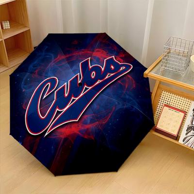Chicago Cubs Print Auto 8?Ribs Folding Umbrella Wind Resistant Lightweight Automatic Umbrella For Daily Travel