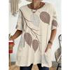 Women's Plus Size T-Shirts with Pockets, 1-Pack Printed Autumn Leaves Pattern, Pockets