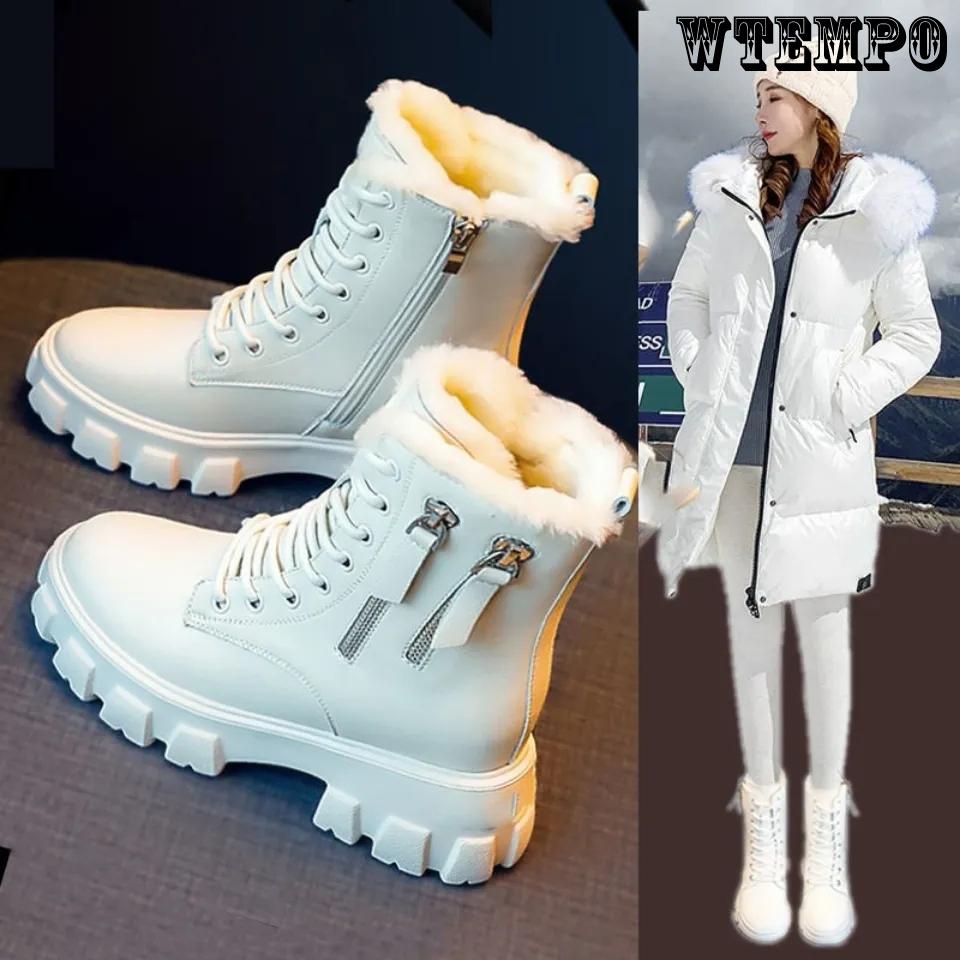 

Ботинки «мартенки», женские зимние универсальные флисовые зимние ботинки, нескользящие короткие хлопковые сапоги большого размера на толстой подошве