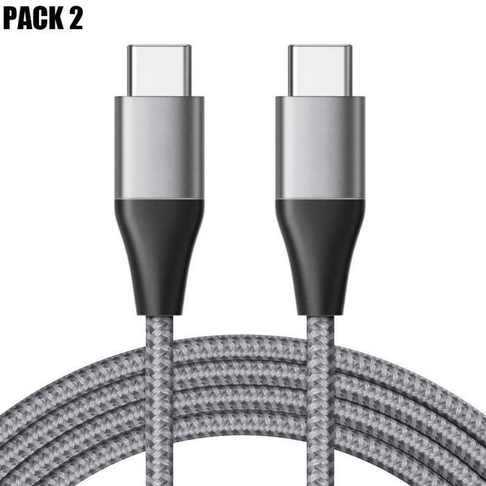 Lot-2 Câble USB-C vers USB-C Charge Rapide 3A pour Google Pixel - 8 Pro - 8a - 8 - 7 - 7a - 7 Pro - 6 - 6 Pro - Nylon Tressé 1M Gris