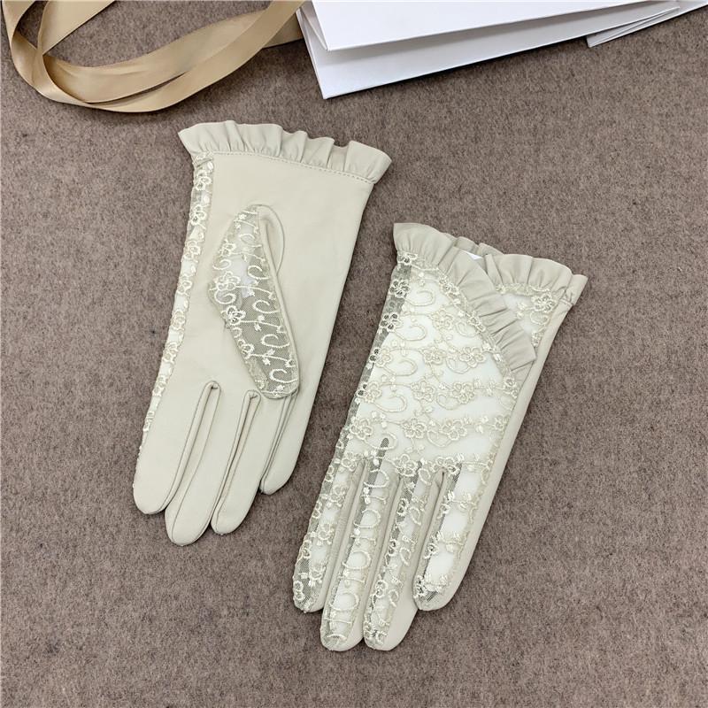 Damen Spitzen Lammfell Handschuhe: Frühling & Herbst, Fahren, Outdoor, Sonnenschutz, Dünner Koreanischer Stil, Touchscreen.