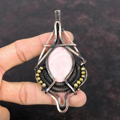 Pink Opal Pendant Copper Wire Wrapped Pendant Gemstone Pendant Copper Wire Wrap Jewelry Anniversary Gift Handmade Pendant Birthstone Pendant